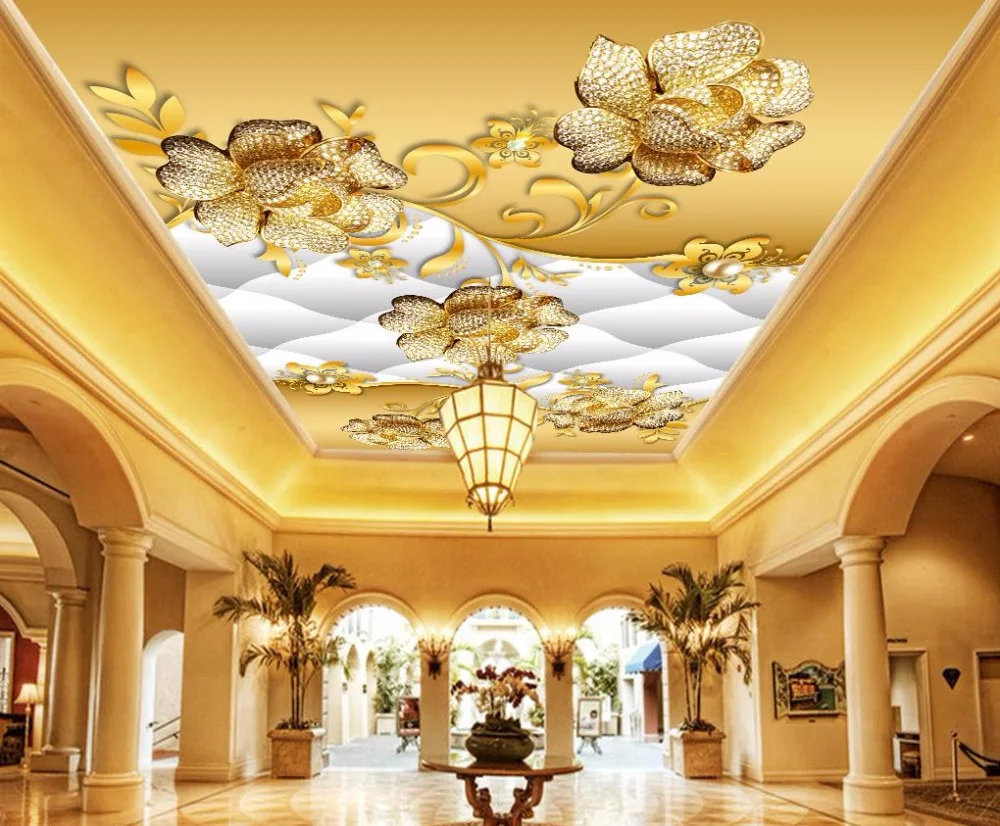 Роскошные потолочные обои фрески дизайн ювелирных изделий цветок потолок фото