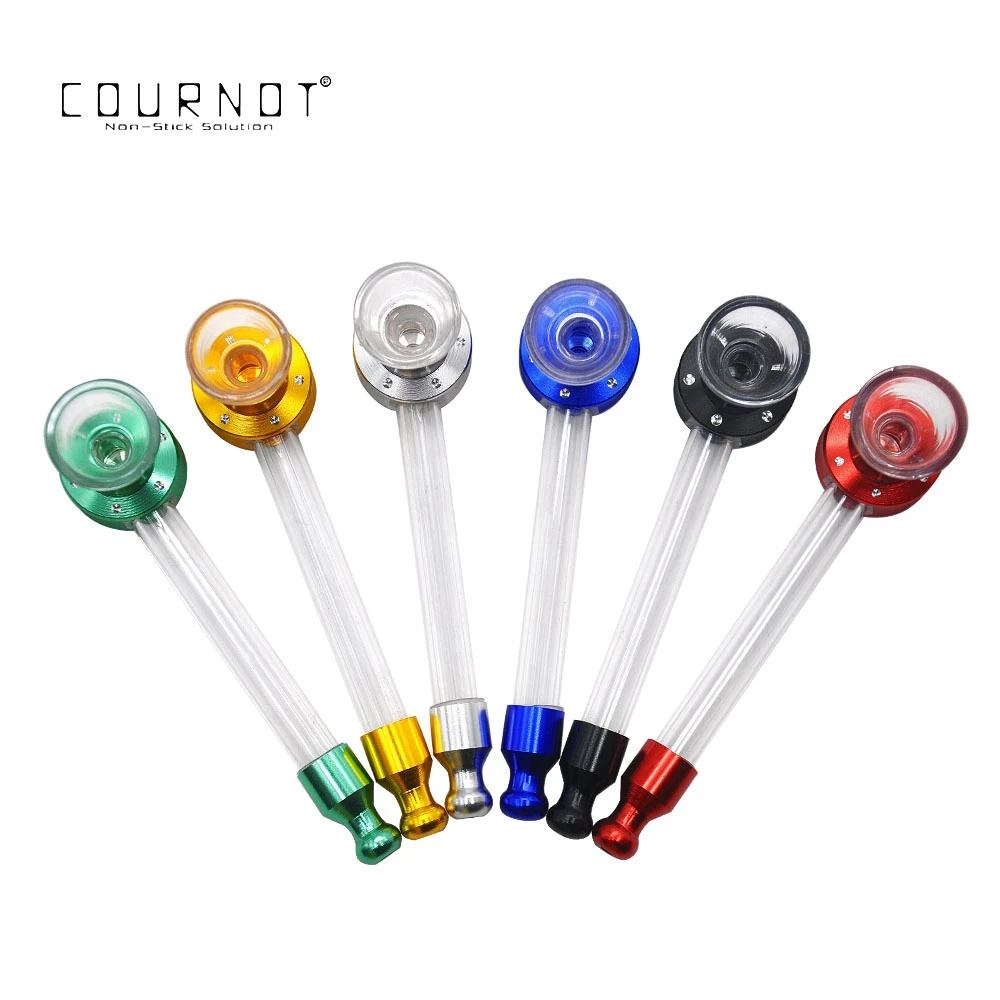 

COURNOT Glass Smoking Pipe Oil Burner Glass Pipe14MM Removeable Metal Tobacco Herb Pipes Pyrex Glass Hand Spoon Pipe Accessories