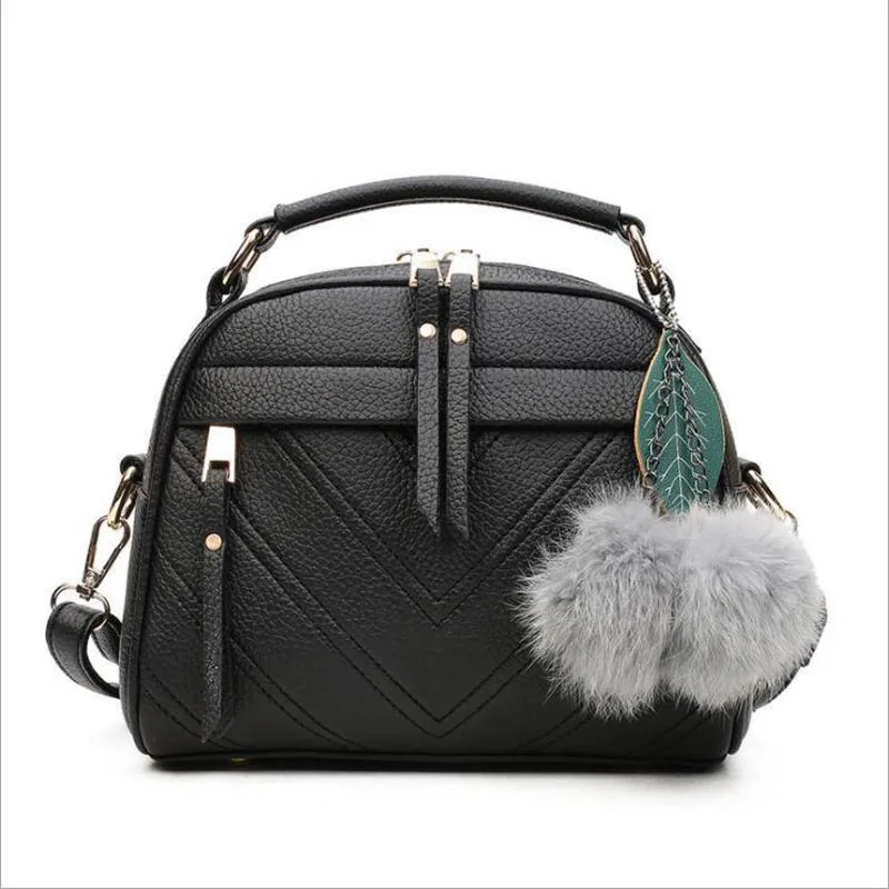 

Fashion PU Leather Handbag for Women 2018 New Girl Messenger Bags with Ball Toy Bolsa Female Shoulder Bags Ladies Party Handbags