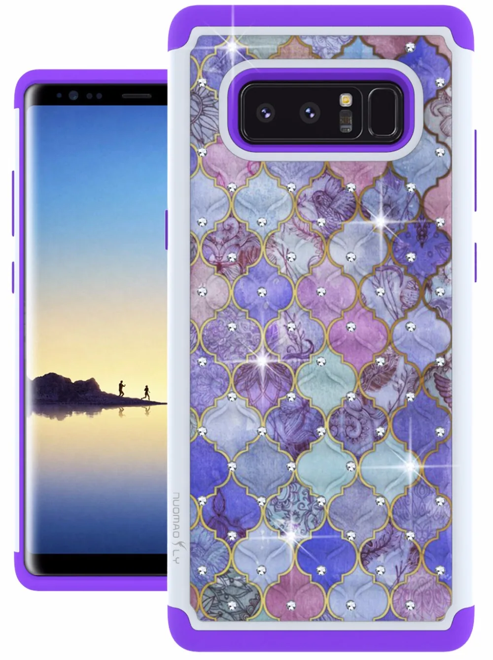 Nuomaofly Phone Case for Galaxy Note 8 Studded Crystal Armor Protective Back Cover Silicone Cases For Samsung |