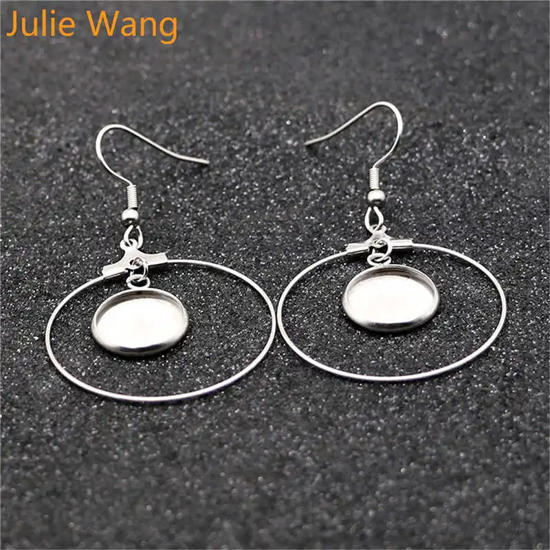

Julie Wang 10PCS 8/10/12mm Round Earring Cabochon Base Settings Stainless Steel Drop Earring Jewelry Making Accessory
