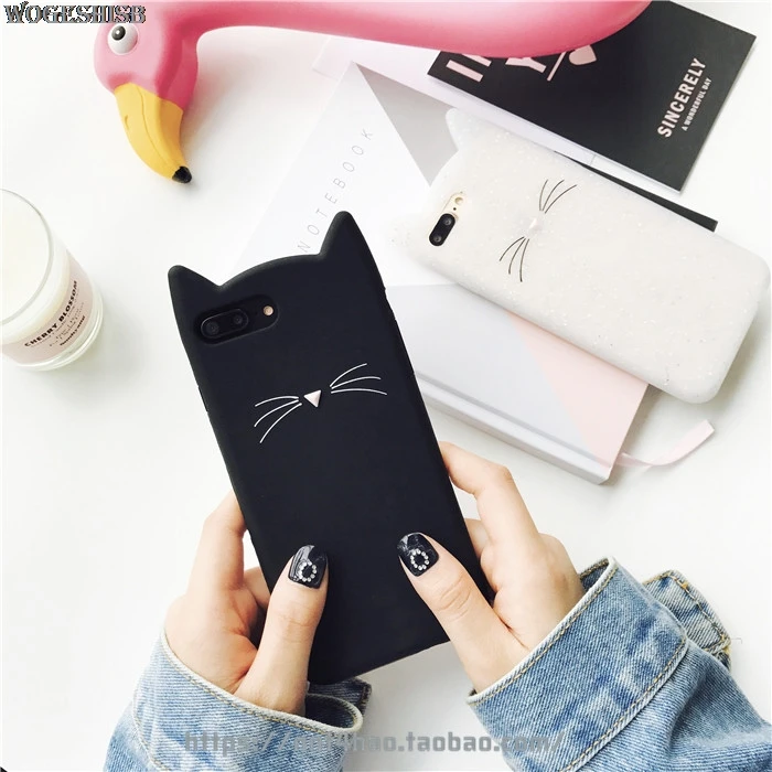 3D Rubber Phone cases for iPhone X XS MAX XR Smile Black Cat Ear Beard Soft Silicone Case 4 4S 5 5S SE 6 6S 8 7 Plus |