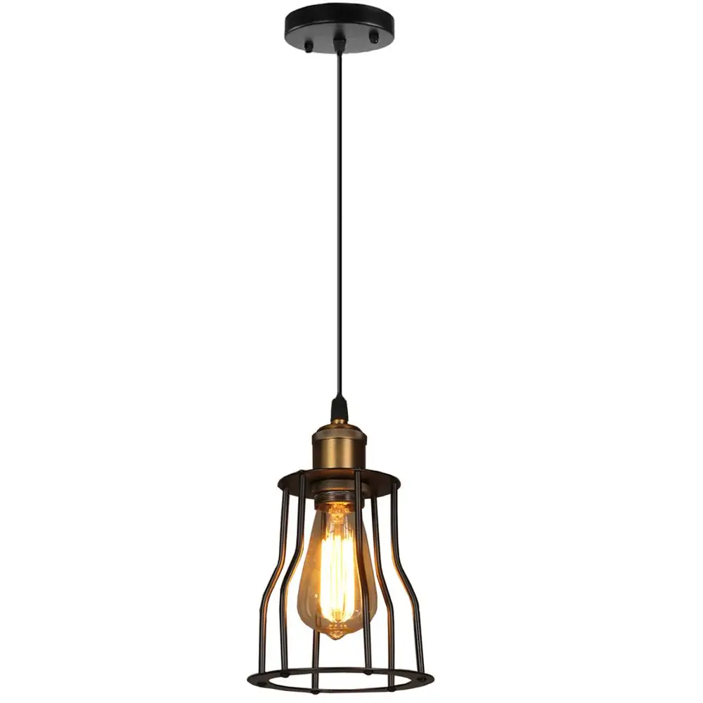 

YOXANG Chandelier Light for Bedroom Vintage Metal Lamp Industrial Adjustable Hanging Lighting Loft Cage Pendant Lamp Ø15CM Black