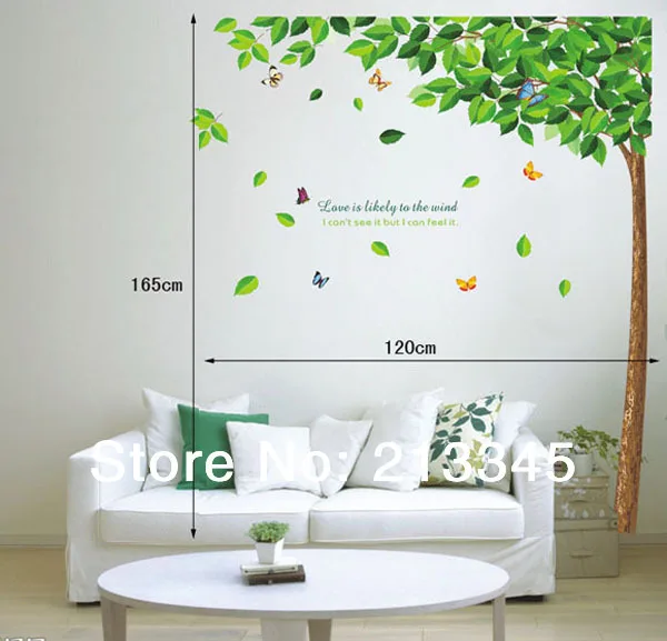 [Fundecor] 165X120cm большие зеленые растения Деревья настенные наклейки художественный