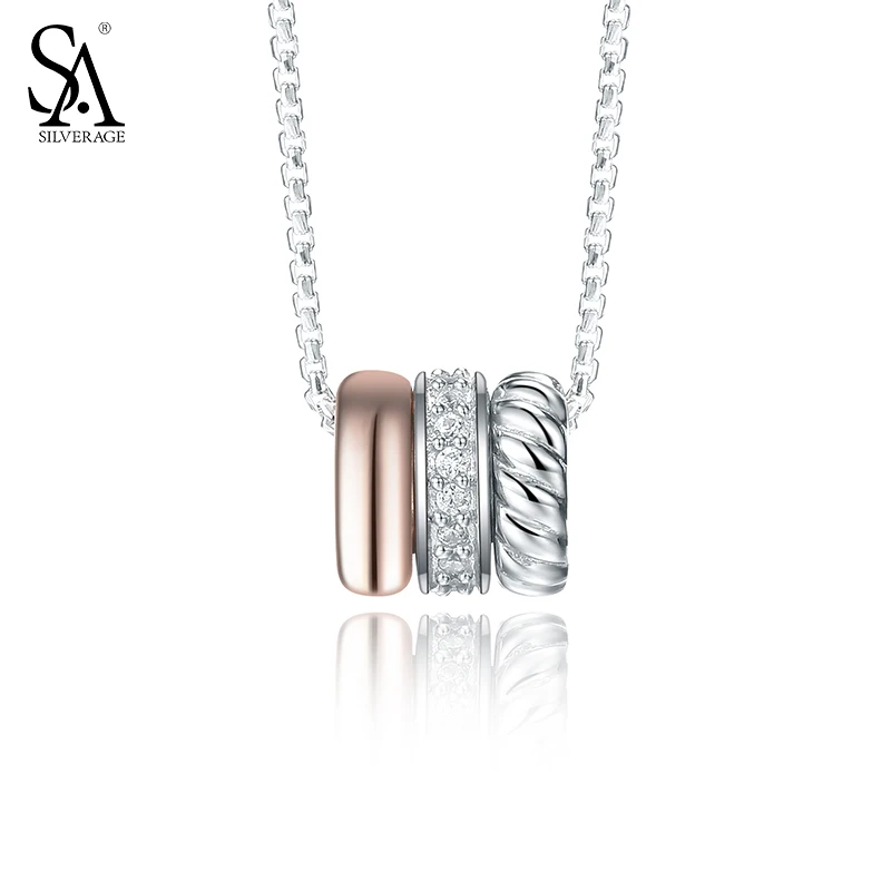 Silverage 925 стерлингов Серебряные ожерелья и Подвески круг розовое золото
