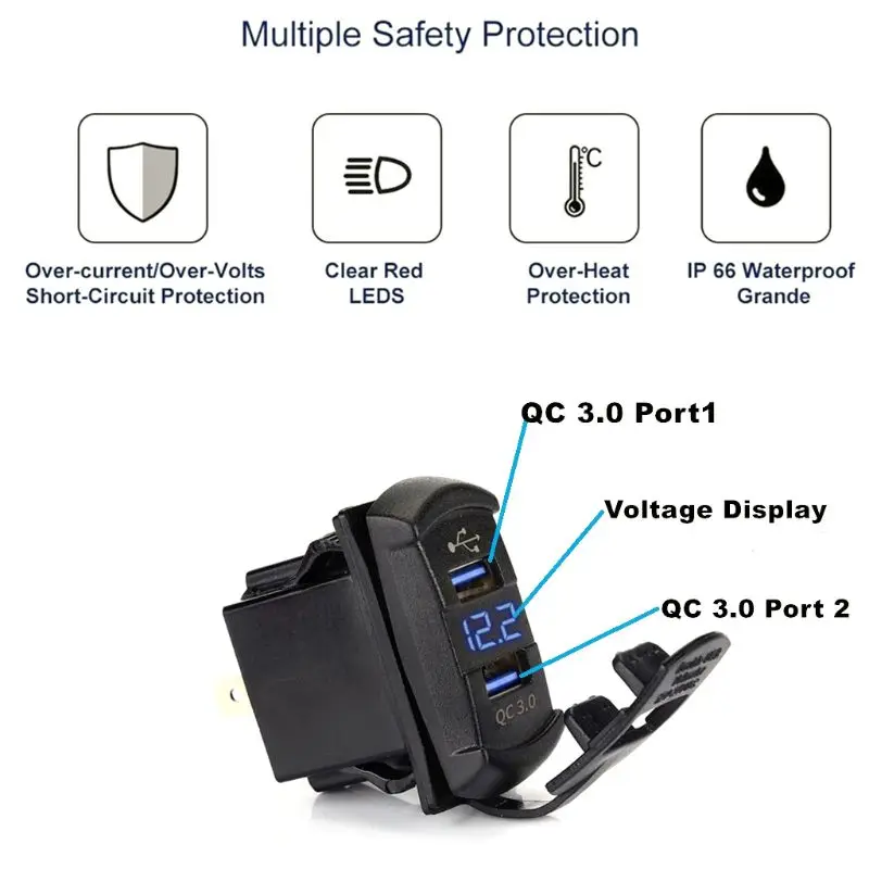 Быстрая зарядка 3 0 двойной USB клавишный переключатель QC быстрое зарядное