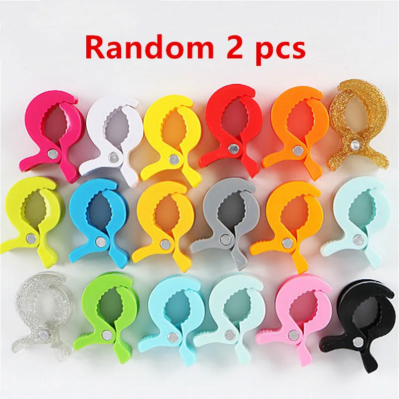 Random 2 pcs 2 шт./лот, красочные аксессуары для автомобильных сидений, пластиковая коляска, игрушечный зажим, детская коляска для поездок, прищепка к Крючку, покрывало, москитная сетка, зажимы - Цвет: Random 2 pcs
