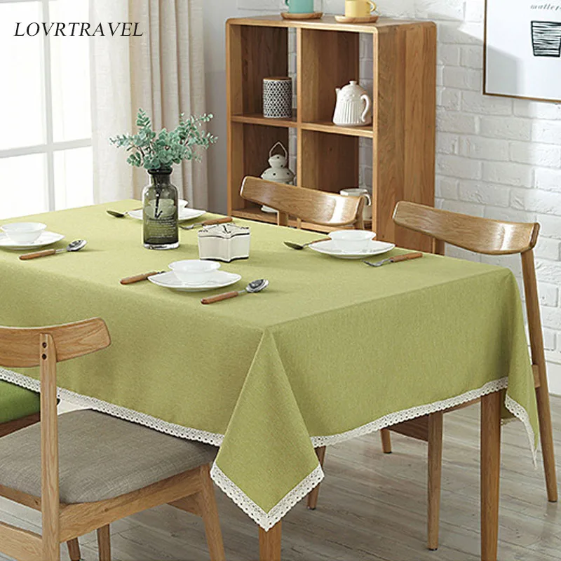 Solid Color Decorative Tablecloth Imitation Linen Lace Table Cloth Dining Table Cover Home Decoration