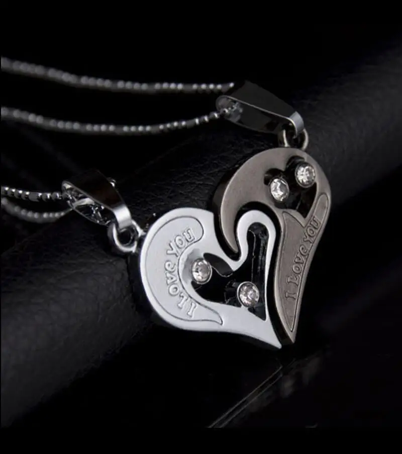 Fashion Heart-shape "I Love You" Stainless Steel Couple Lovers Half Heart Pendant Necklace Puzzle pendant necklace(One Pair) |