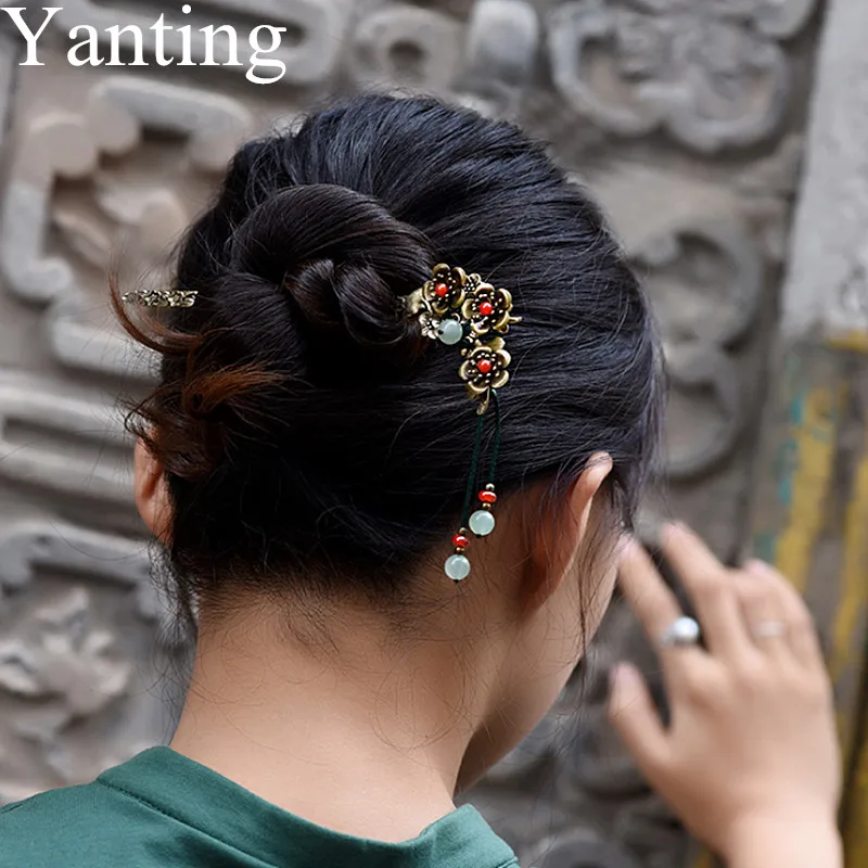 Yanting Этническая шпилька для волос палочки женщин цинковый сплав медные цветы