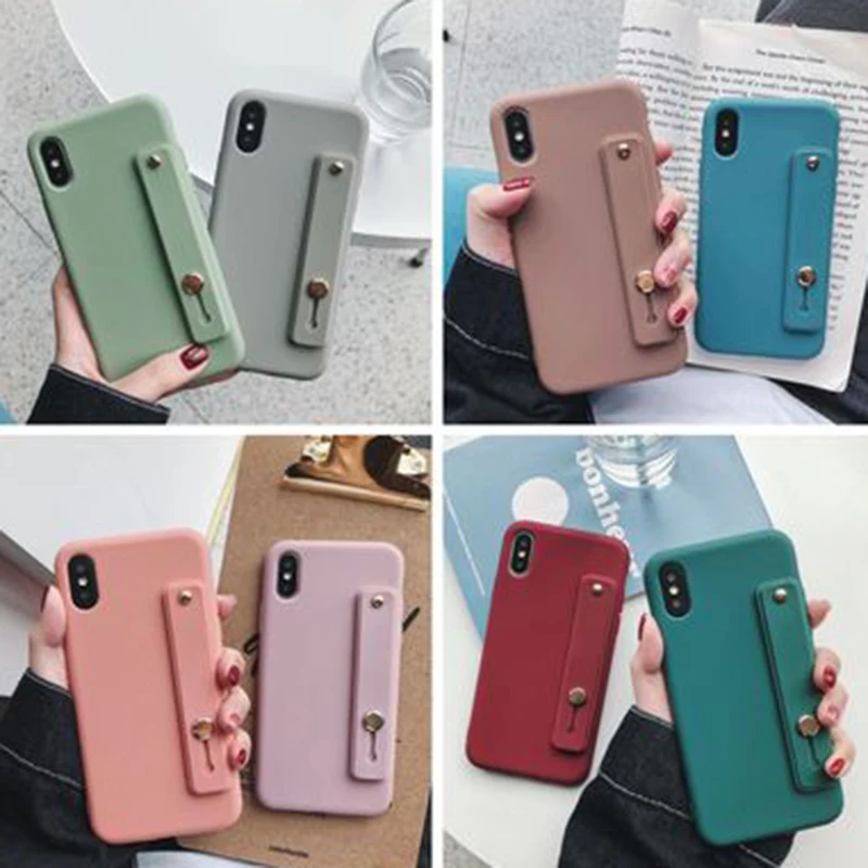 Чехол-держатель для телефона ярких цветов для iphone 7, чехол для iphone 11 X XS max XR 6 6s 7 8 plus, цветной мягкий чехол на запястье из ТПУ
