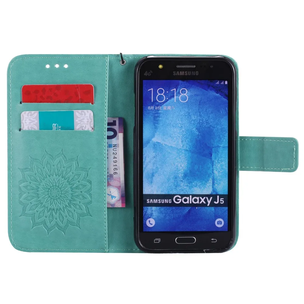 Рельефный чехол с подсолнухом для fundas Galaxy J5 J500 Samsung 2015 флип J500F J500H 5 дюймов +