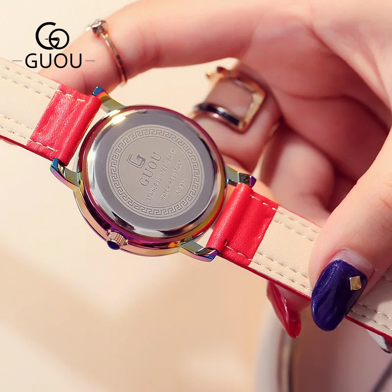 Новые женские модные спортивные Часы GUOU Reloj Mujer простые элегантные кварцевые