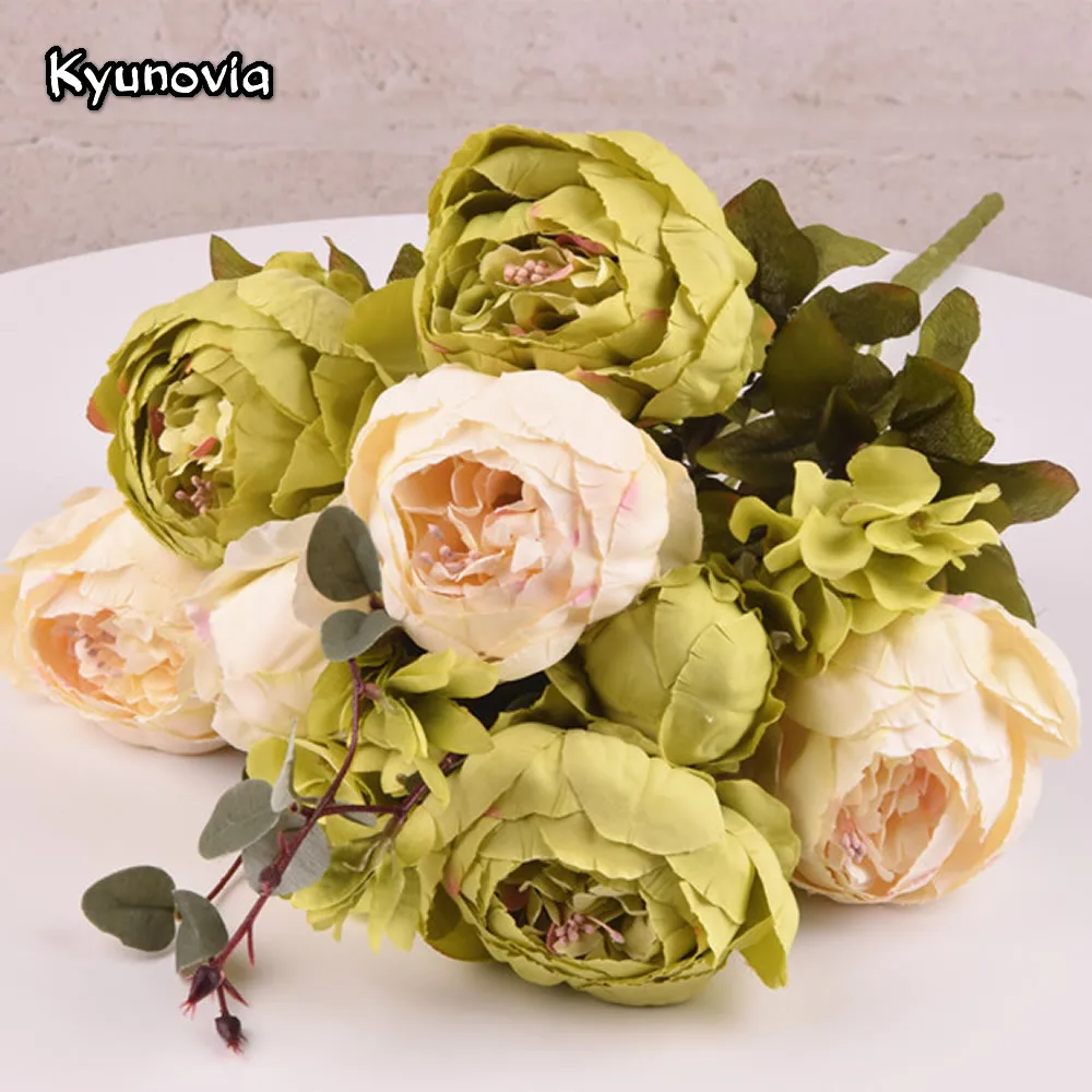 Kyunovia Artificial Flowers Vintage Champagne Blush Peony Silk for DIY Rustic Bridal Bouquet Wedding Home Party Deco H03 | Дом и сад