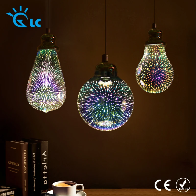 LED E27 3D лампы 240 В 220 фейерверк Эдисон ST64 G95 A60 G80 G125 Новинка для фестиваля