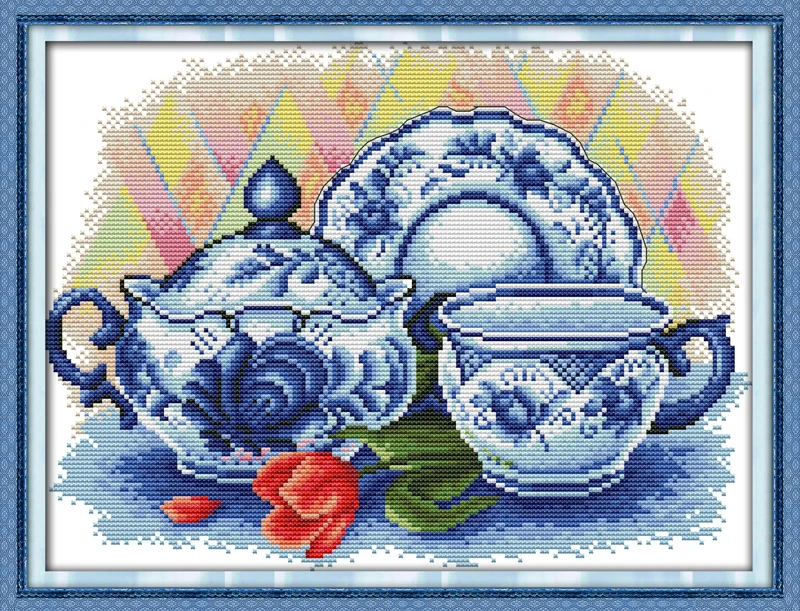 

The celadon teapot cross stitch kits cartoon 14ct 11ct embroidery pattern sewing kit DIY handmade needlework decoration plus