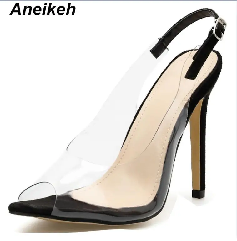 black Aneikeh/ г. босоножки на высоком каблуке с ремешком на пятке Летняя женская обувь вечерние туфли с открытым носком сандалии с пряжкой на лодыжке туфли-лодочки размер 42 - Цвет: black