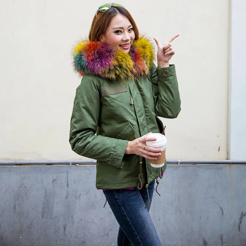 2018 зимняя куртка женская армейская зеленая парка с толстым большим воротником из