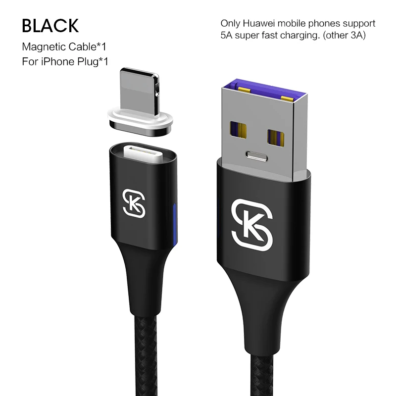 for iphone black Магнитный зарядный usb-кабель USB type C супер быстрый 5A для huawei p20 lite huawei mate 20 Pro Honor 10 V20 телефон в автомобиле SIKAI - Цвет: for iphone black