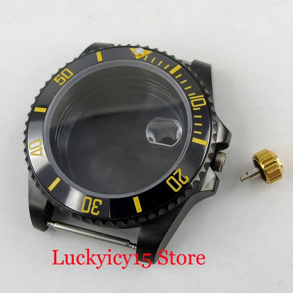 

BLIGER 40MM PVD Plated Black Watch Case Fit For MIYOTA Automatic Movement With Ceremic Bezel Sapphire Glass With Date Magnifier