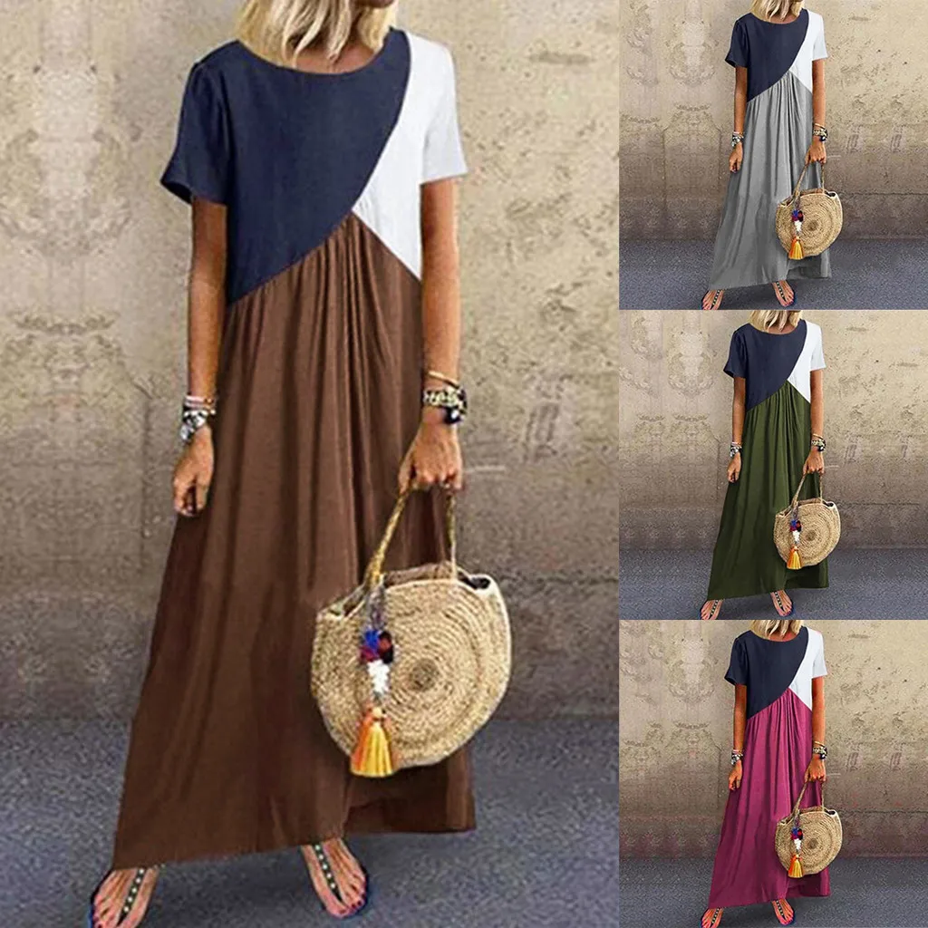 Женское Повседневное платье с коротким рукавом Свободное длинное круглым