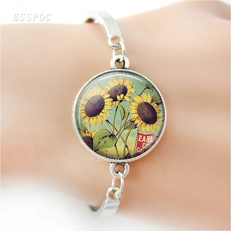 Fashion Accessories Sunflower Glass Cabochon Charm Bracelet Bangle Women Jewelry Valentines Day Gift | Украшения и аксессуары