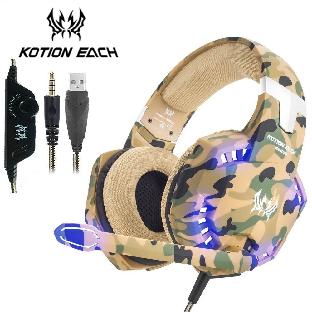 Камуфляжная стерео игровая гарнитура KOTION EACH G2600 шумоподавляющие наушники с