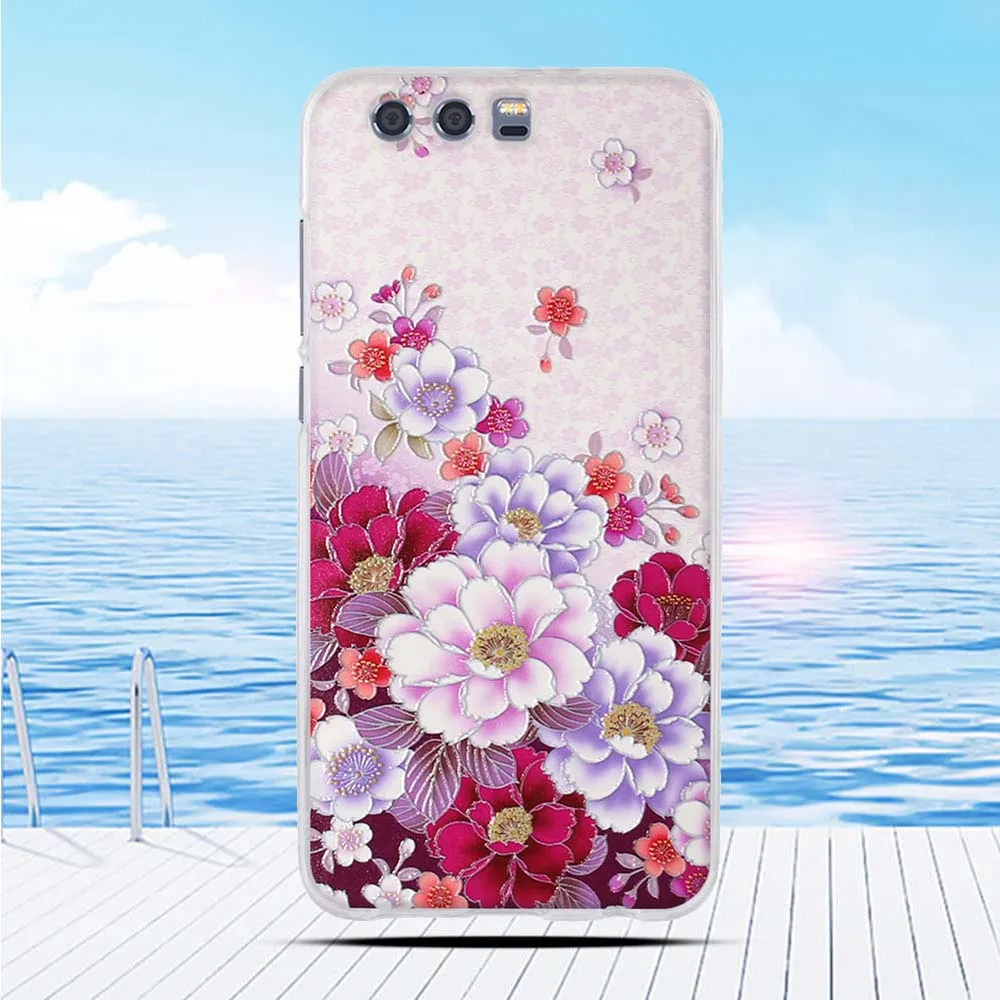 Чехол премиум-класса для Huawei Honor 9 с объемным рельефным рисунком и цветочным