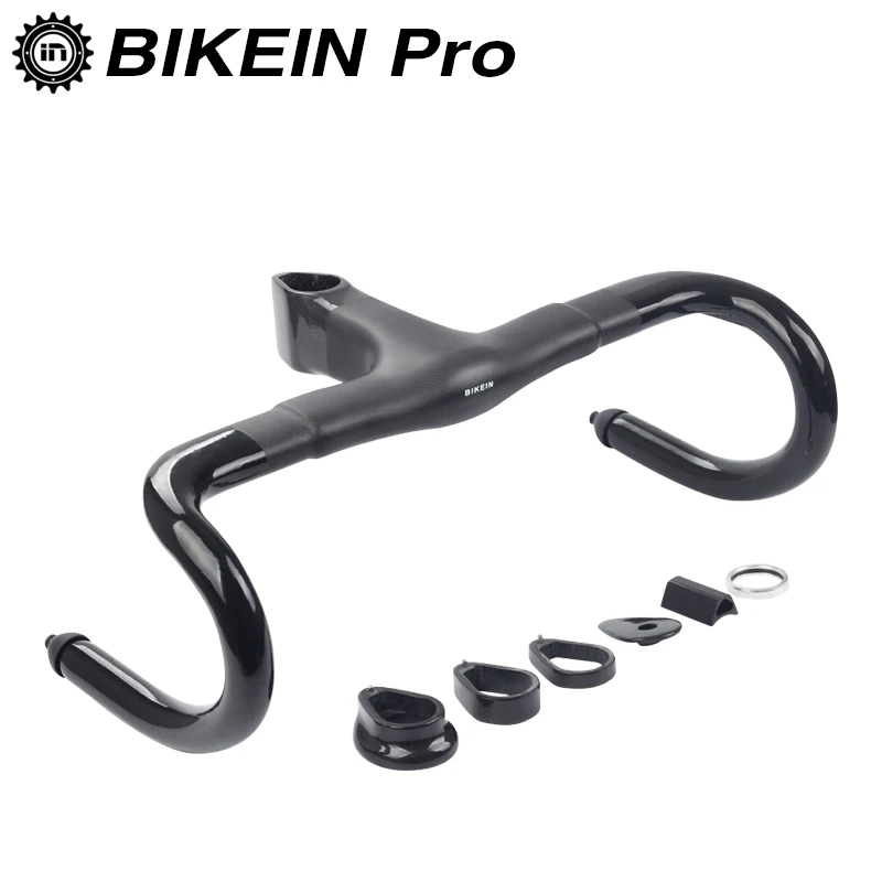 BIKEIN Lite 3 k/однонаправленное Углеволокно дорожный велосипед Интегрированный руль велосипедный изогнутый руль для велосипеда со стержнем 28,6 мм гарнитура Сверхлегкий 450g