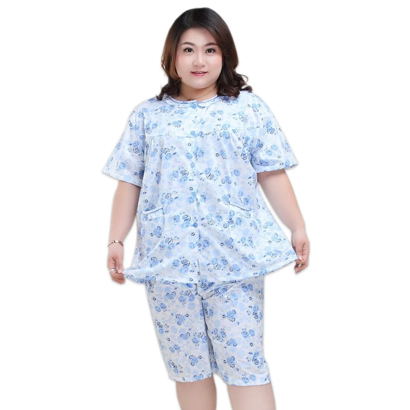 Женская короткая Пижама с коротким рукавом 5XL Хлопковая пижама одежда для сна