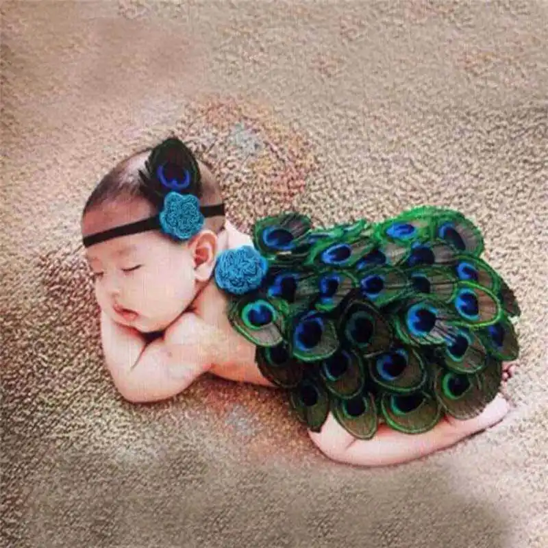 Newbron Baby Photography Prop Girls Boys Peacock Photo Props Crochet Knit Clothes with Headband for 0-12 Month Infant Kids | Детская
