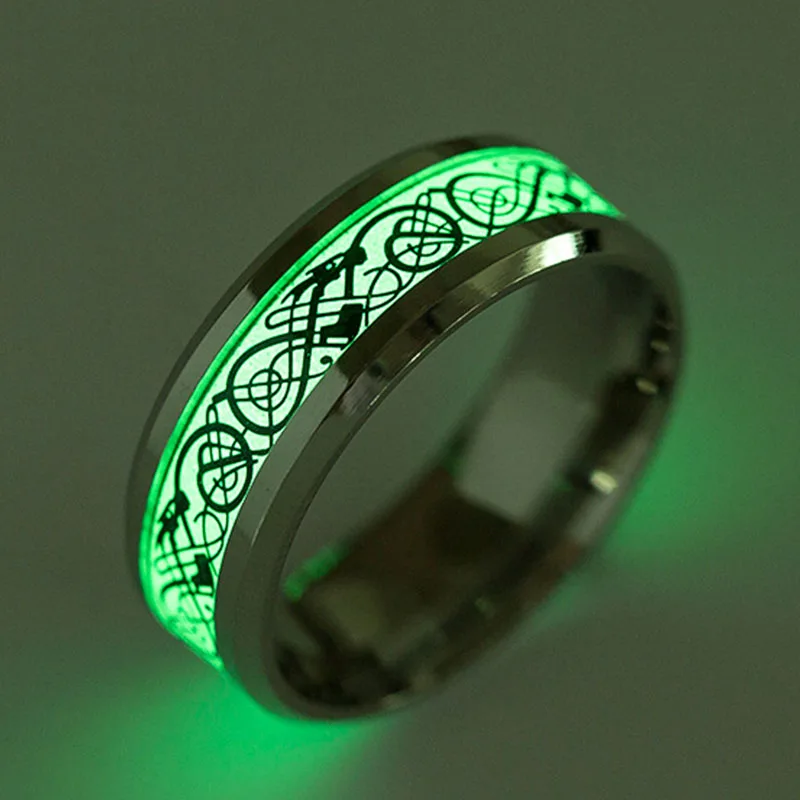 

Caxybb Men's Ring Shining dragon Ring for Men's Women's Stainless Steel Rings of the dragon that shines in the dark