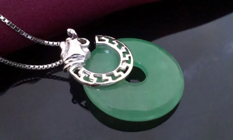 Женское ожерелье из серебра 925 пробы с натуральным зеленым камнем модные