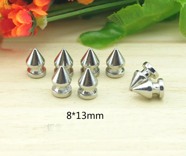 50 шт./лот 8*13 мм серебряные острые сверху винтовые шипы в стиле панк-рок пули