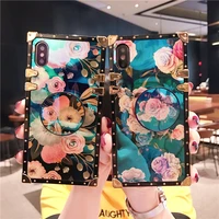 luxury square blue rose silicone case for iphone 13 12 11 pro x xs max xr 7 8 plus flower stand cover for samsung s8 s9 note8 9
