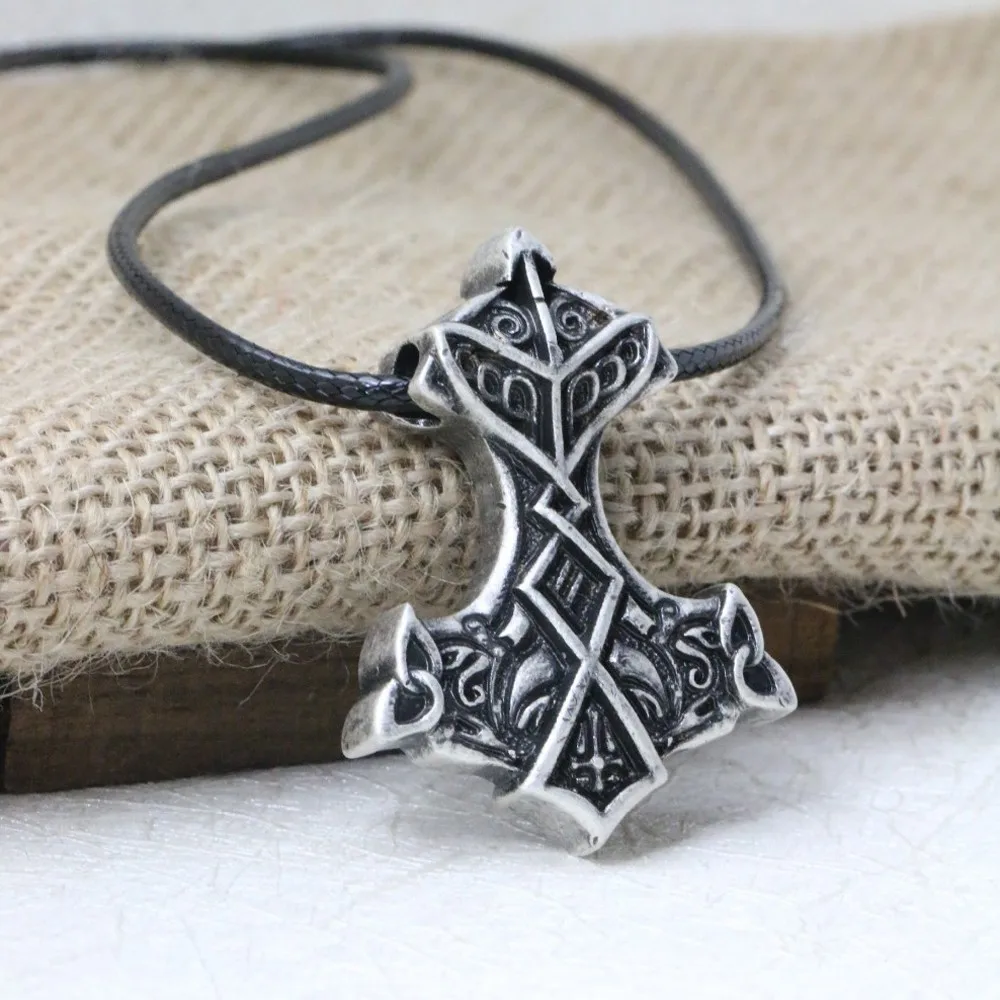 Давид кабель мужские викинги Серебряный Молот Мьёльнир Подвески ожерелье 01|pendant