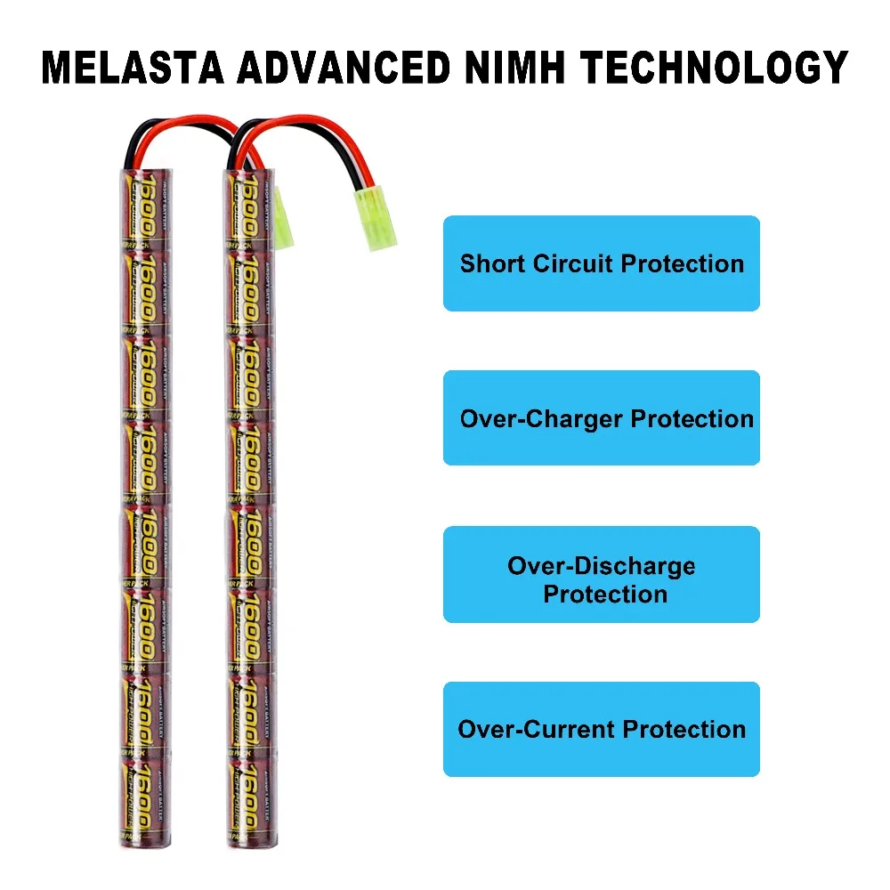 Melasta 2 шт 2/3 а 9,6 в 1600 мАч палка NIMH страйкбол Аккумулятор для пистолетов пакет с мини разъем Tamiya для AK47, MP5K, RPK, PKM, G36C, MC51