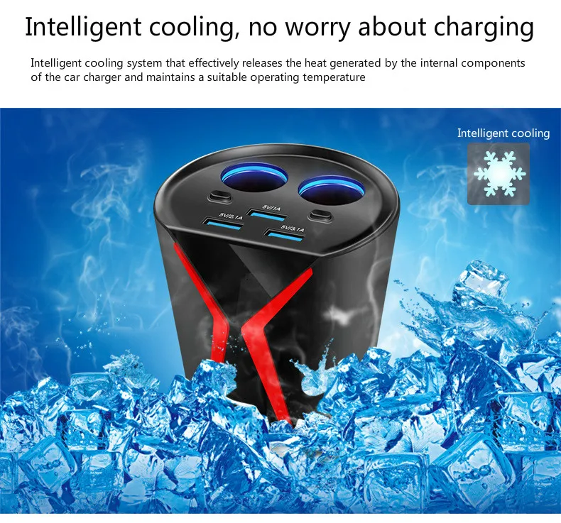 

New Arrived!! 3USB Charge Ports Double Cigarette Lighter Holes Safe Smart Car Charger Phone Charge for iPhone Samsung Xiaomi