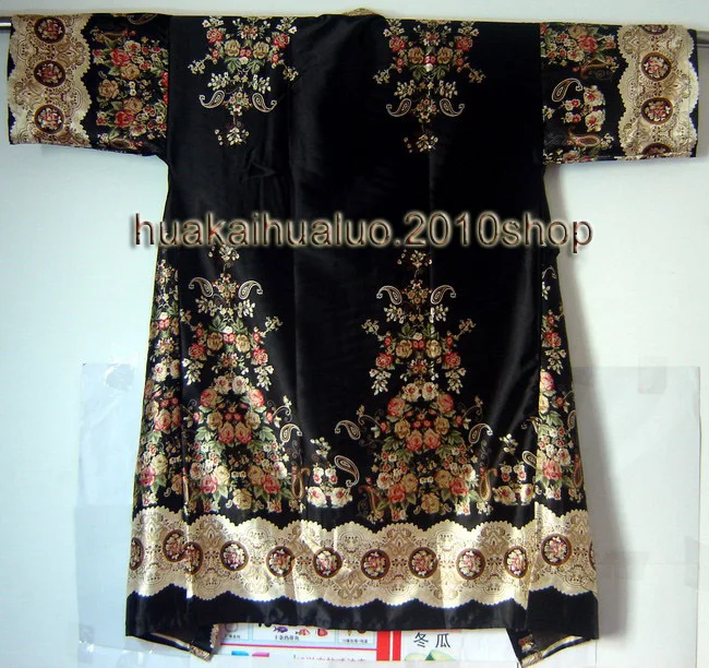 New Arrival Robe Black Chinese Women's Silk Hand-Made Painted Kaftan Robe Gown With Belt Free Size 3 Colors WR007