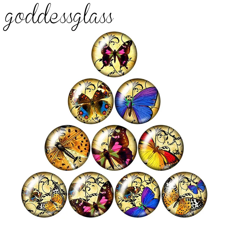 New Beauty Butterfly flowers 10pcs 12mm/18mm/20mm/25mm Round photo glass cabochon demo flat back Making findings | Украшения и