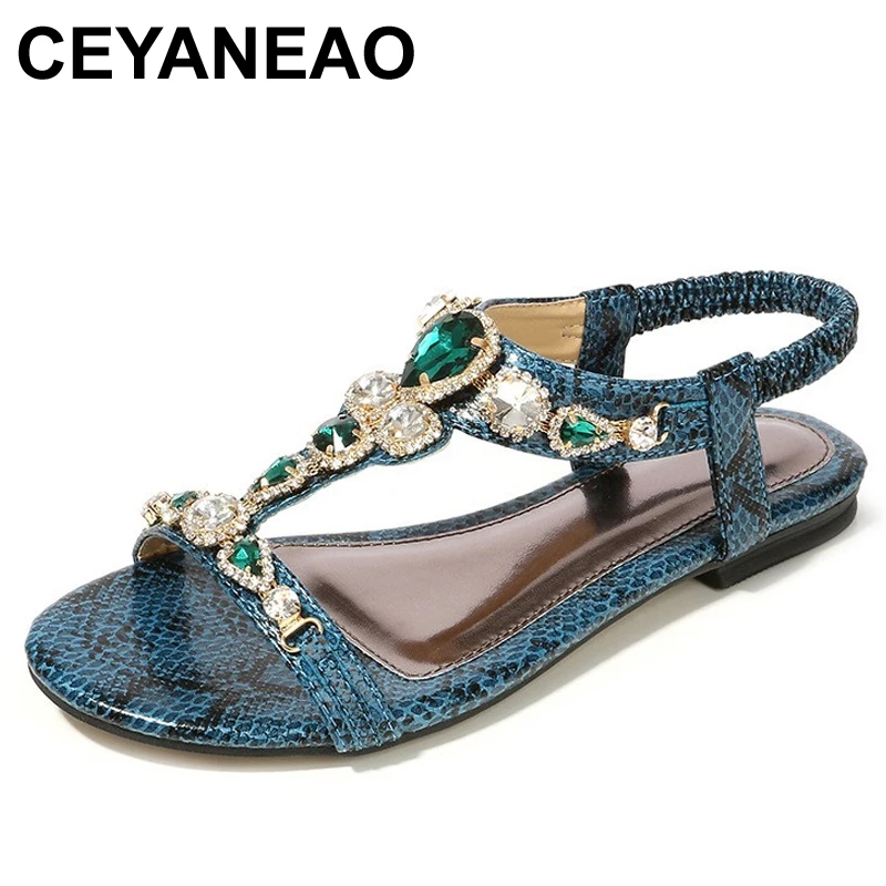 

CEYANEAO Size 35-45retro Bohemian diamond sandals for women retro sexy beaded serpentine simple casual sandals for womenE2106