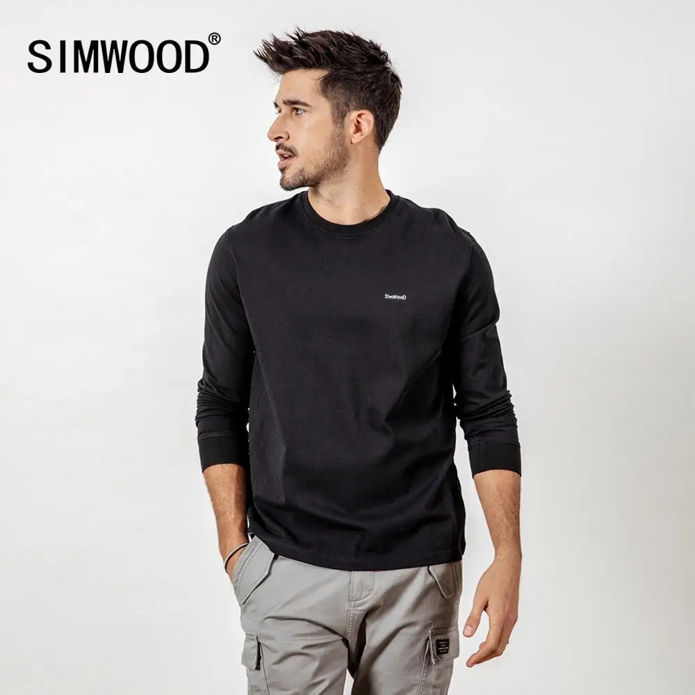 Футболка SIMWOOD мужская с длинным рукавом повседневная тенниска из 100% хлопка