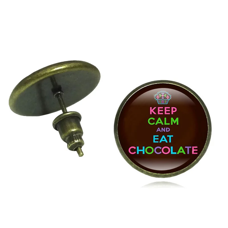 Женские серебряные серьги-гвоздики XUSHUI XJ в виде кабошона из шоколадного стекла