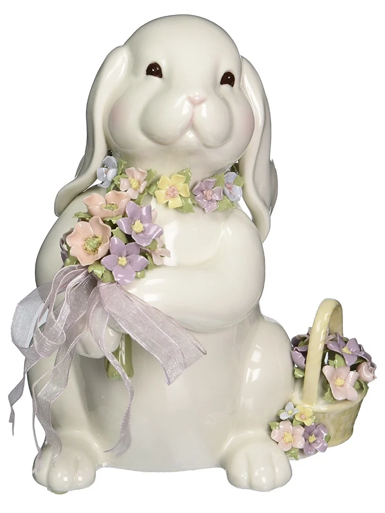 

American Handmade Rabbit Ceramic Music Box Home Ornament Musician Collectibles Concert Hall Decorations