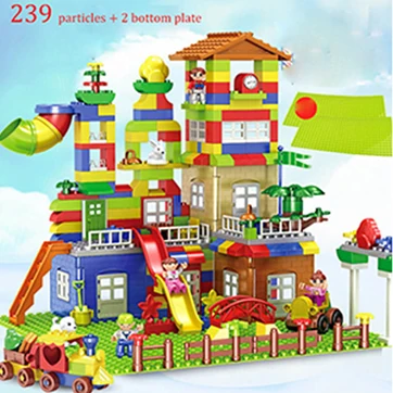 239pcs and 2plate 239-319 шт DIY большой размер частиц строительные блоки красочный городской замок обучающая игрушка для детей совместимая Duplo - Цвет: 239pcs and 2plate