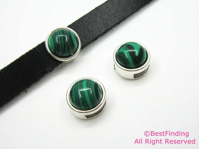 Кожаный слайдер Green Malachite 10 мм плоская фурнитура для кожи 10x2 FR05|leather sliders|leather