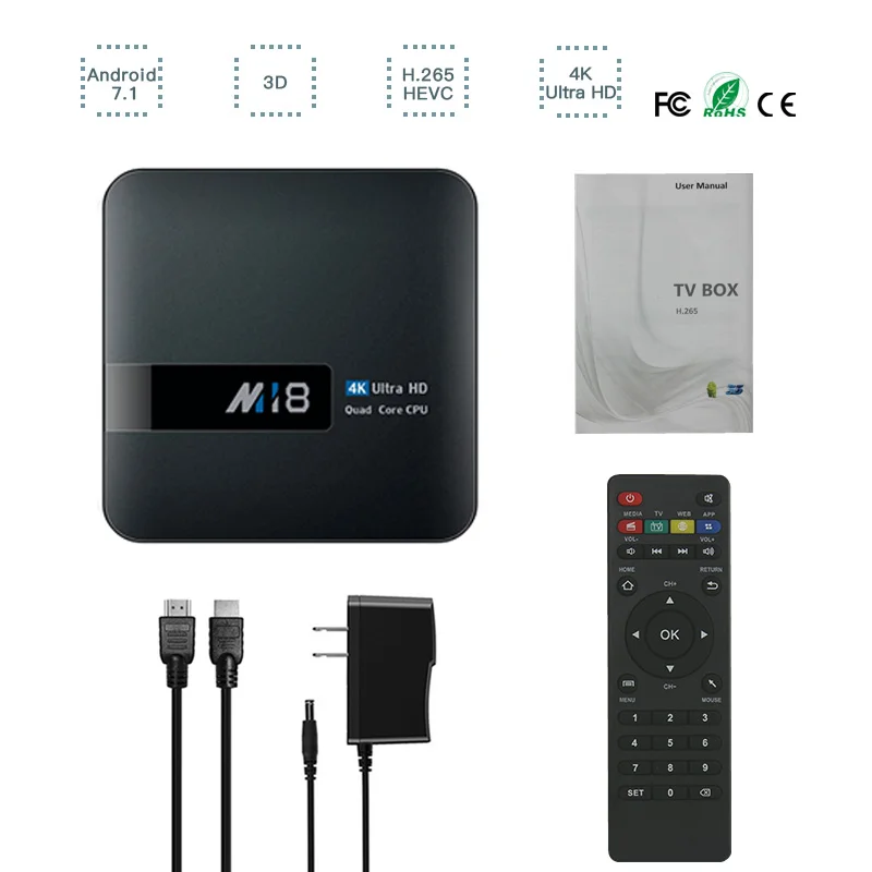 M18 Android 7 1 4K HD Smart TV Box S905W 64 бит четырехъядерный 1G/2G RAM 8G/6G ROM беспроводной wfii ключ