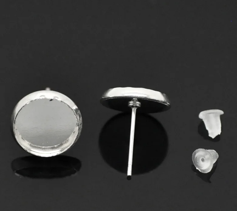 DoreenBeads/2 пары круглых серег серебристого цвета с подвеской в виде кабошона 14x12 мм