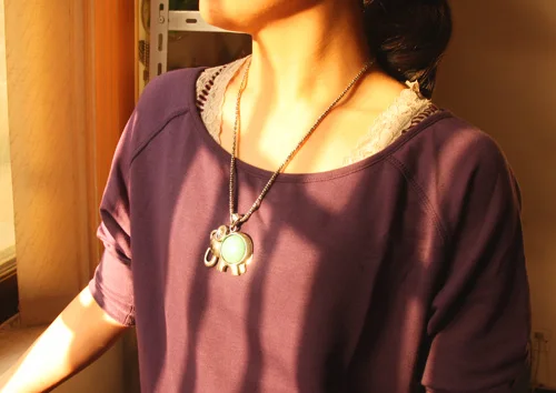 Cute chain Elephant pendant necklace vintage blue Color Stone for women sweater necklaces stone jewelry nke-h94 | Украшения и