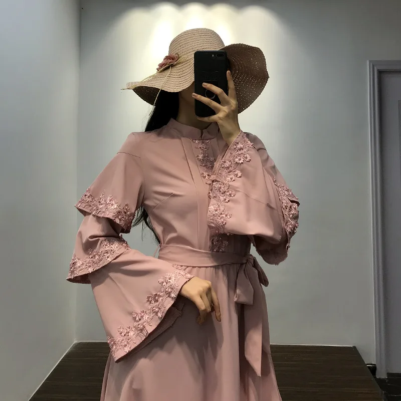 Черный Халат abaya Femme Дубай исламский мусульманский рукав колокол платье Caftan